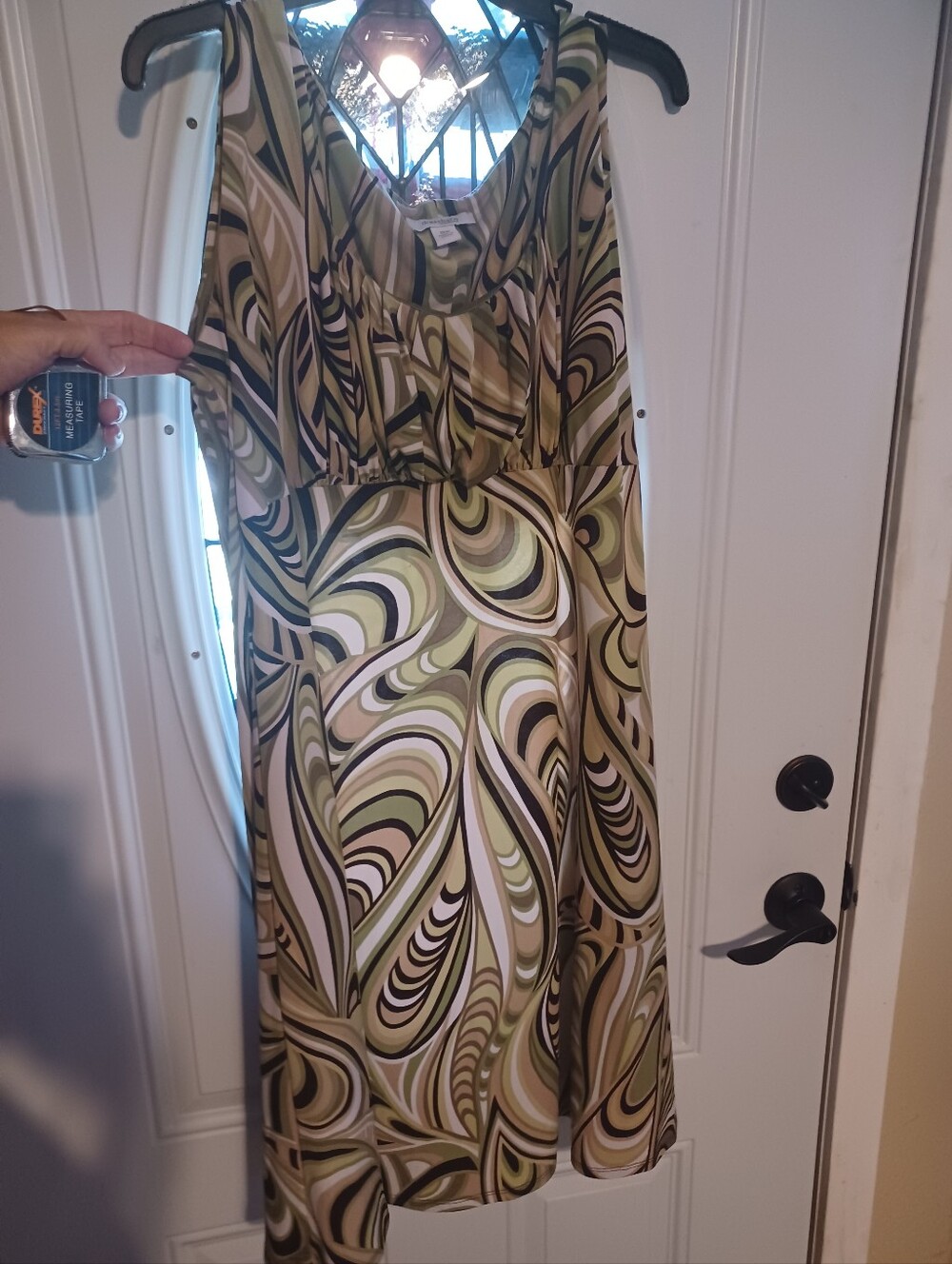 Sleeveless Olive Swirl Midi Dress